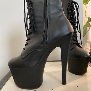 8in black lace up heels